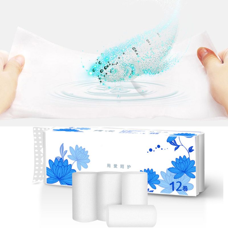 12 Rolls 4-Ply Toilet Paper Ultra Soft Wood Pulp Strong Household Bath Tissues