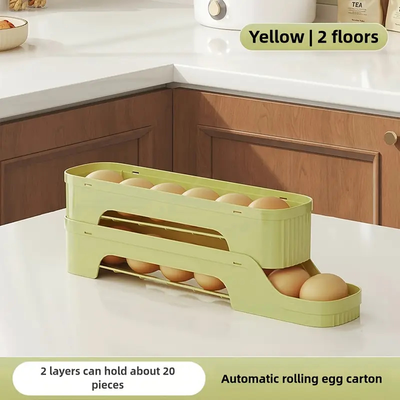 1Pc Detachable Rolling Egg Holder, Space-Saving PP Material Egg Storage Box for Refrigerator Easy Access & Freshness Maintenance: Yellow
