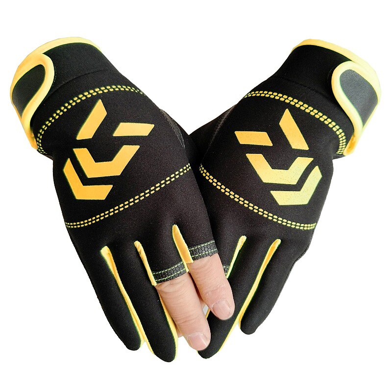 Fishing Gloves Outdoor 3 Fingers Cut Fishing Gloves Waterproof Fishing Accessories Carp Fishing Accessories: Yellow