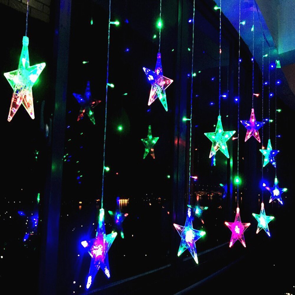 2,5 M cortina de luz LED estrella guirnalda de Navidad 220V UE iluminación exterior/interior cadena lámpara de hadas boda Decoración