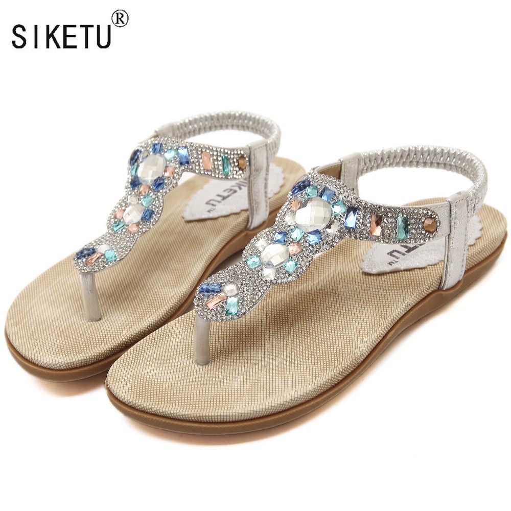 SIKETU Brand Women Shoes Summer Women Sandals Rhinestone Flats With Leisure Beach Shoes