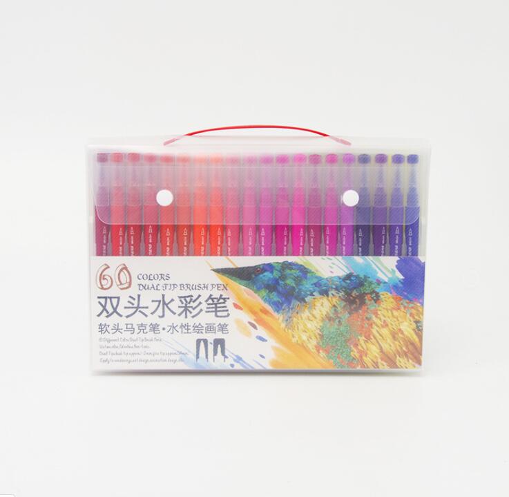 100 farger akvarell tusjer for tegning maleri akvarell kunst penselpenn vannfarging pensel penn dobbel spiss for skolen: 60 farger