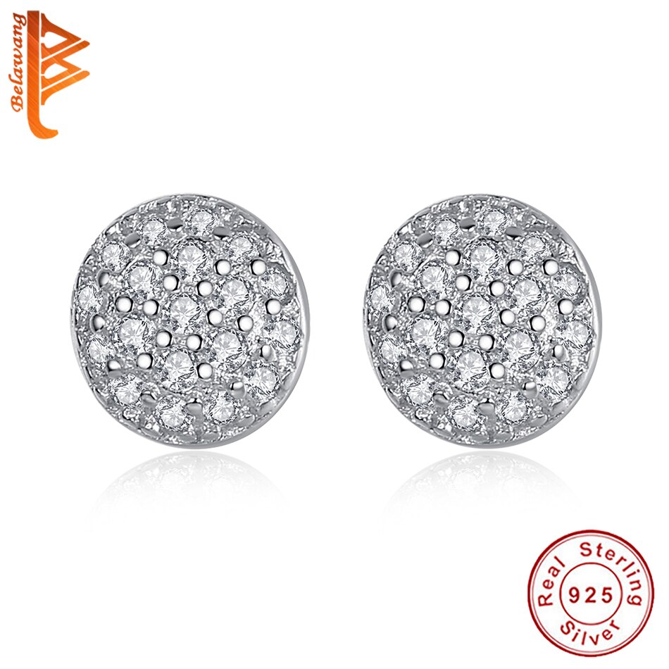 Belawang 925 Sterling Zilver Cz Kristal Eenvoudige Stud Oorbellen Sieraden Voor Vrouwen Cirkel Ronde Zilveren Oorbellen Sieraden Bijoux