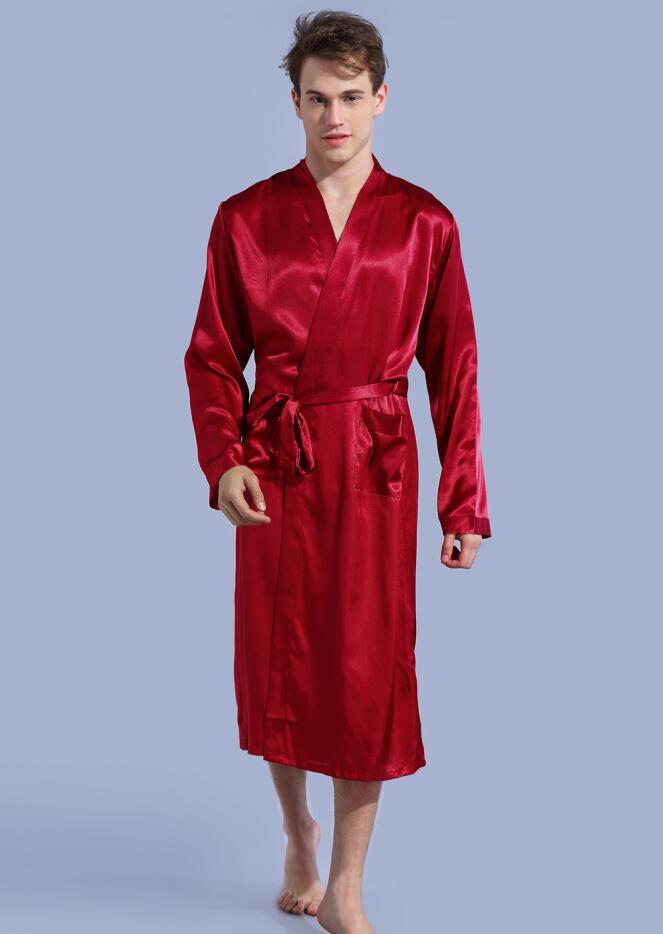 Hvit ensfarget langermet kinesisk herre rayon-kåpe kjole mannlig kimono badekåpe nattøy nattøy pyjamas sml xl xxl: L / Rød