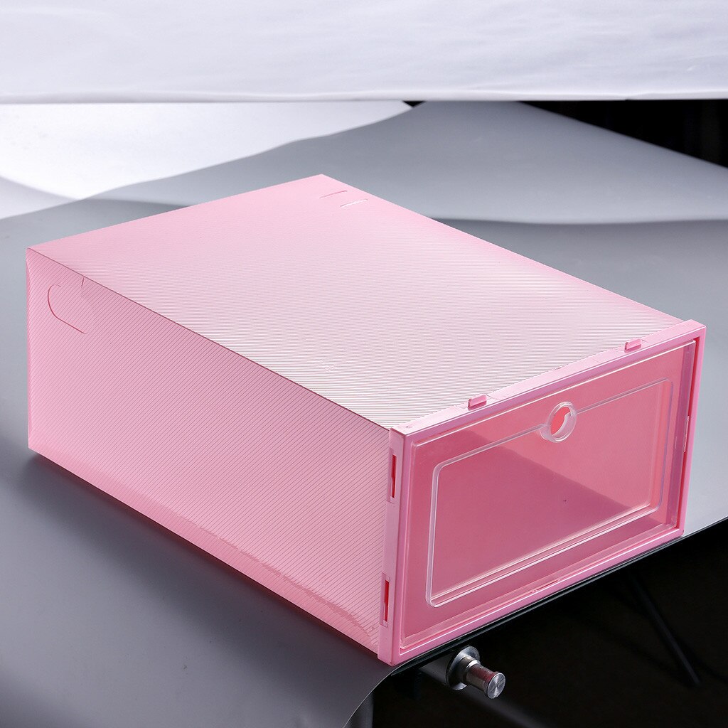 1stackable Transparent Shoe Box Dustproof Storage Box Can Be Superimposed Combination Shoe Cabinet Clamshell Shoe Organizer#P30: Pink S