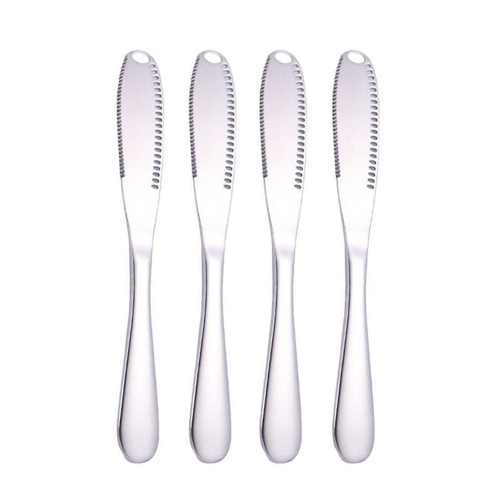 4 stk 304 smørstrøkniv i rustfritt stål skjærer krøller smørkniv med tagget kant: Sølv
