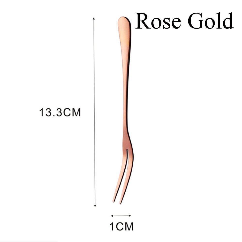 1 Tenedor de dos dientes, raspador de fruta postre, tenedor de ensalada, vajilla de cocina para el hogar, cubiertos, suministro de cocina: rose gold