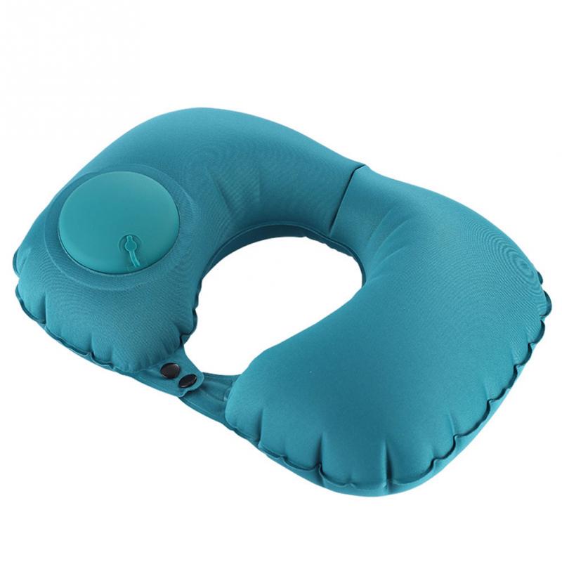 Cojín de aire inflable para cama, almohada de viaje en forma de U, soporte para cuello de oficina, descanso de cabeza de coche, ergonómico, portátil para acampar: Azul