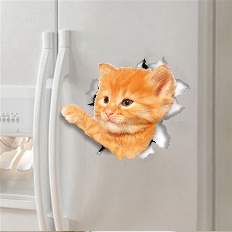 Katten Honden Muursticker Wc Deur Koelkast Computer Badkamer Decor 3D Effect Wall Decor Animal Muurstickers Poster Muurschildering