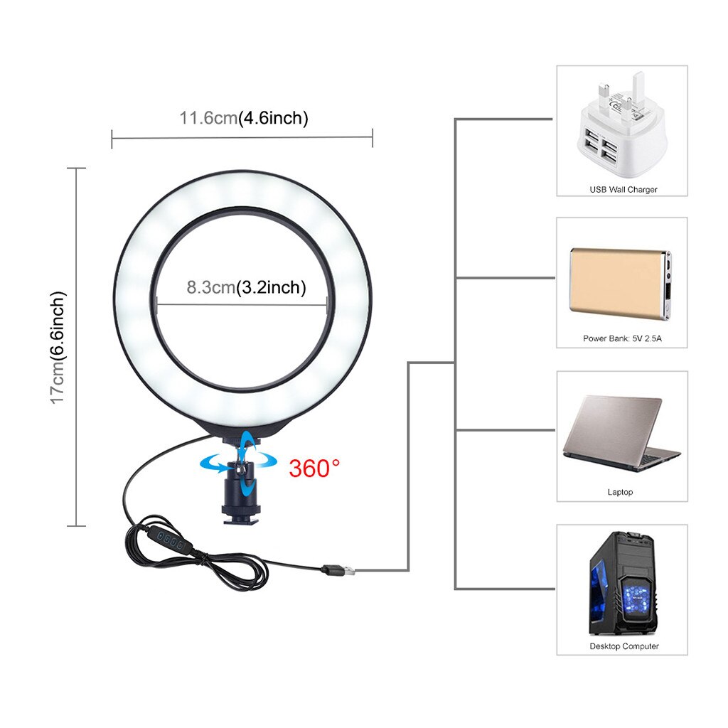 Anel de luz 3.5 polegada com tripé suporte usb 3 modos led anel fotografia vídeo para samsung para huawei para iphone