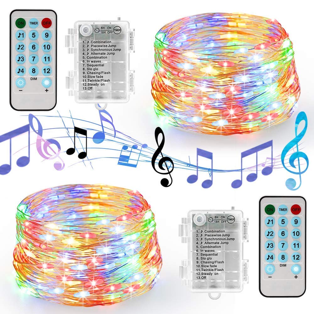 5M 10M Sound Activated LED Music String Lights Battery/USB Operated Copper wire Christmas ligths for home Wedding Party: changeable / 5M 50leds / AA Battery Operated