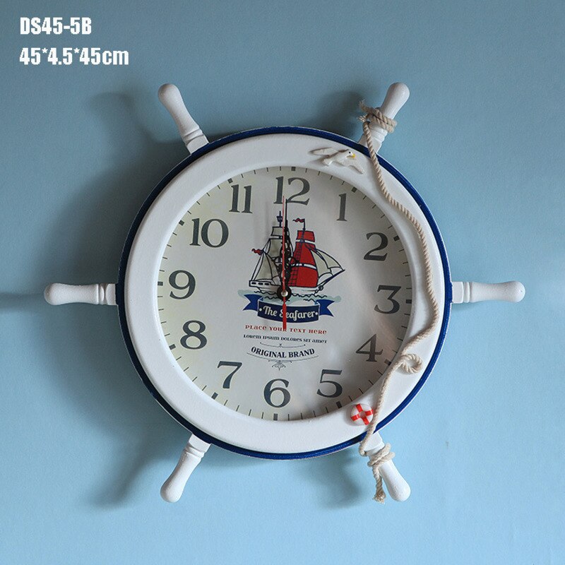Nautical Wood Wall clock Mediterranean style Wall clock Antique old helmsman Wooden handicraft ornaments Digital pendulum clock