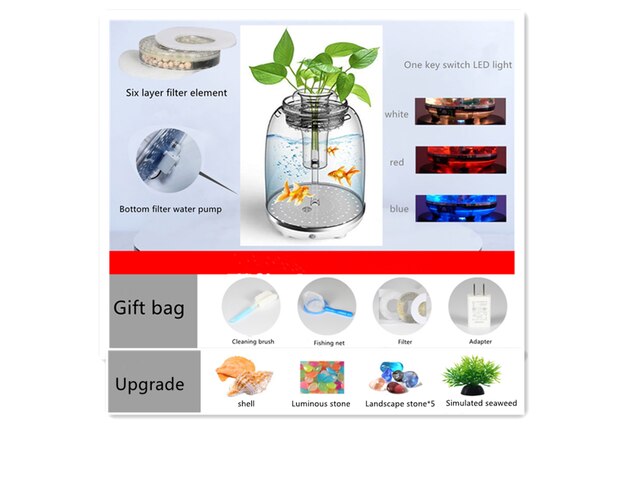 Fish tank landscaping small desktop mini office fish fighting micro landscape self circulation ecological fish tank: Upgrade / UK PLUG