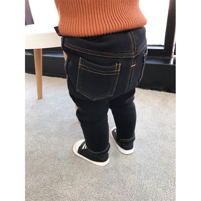 Winter infant kids cotton knitted warm jeans 0-5 years baby boys girls casual thicken denim pants 0-5Y: Black / 12M