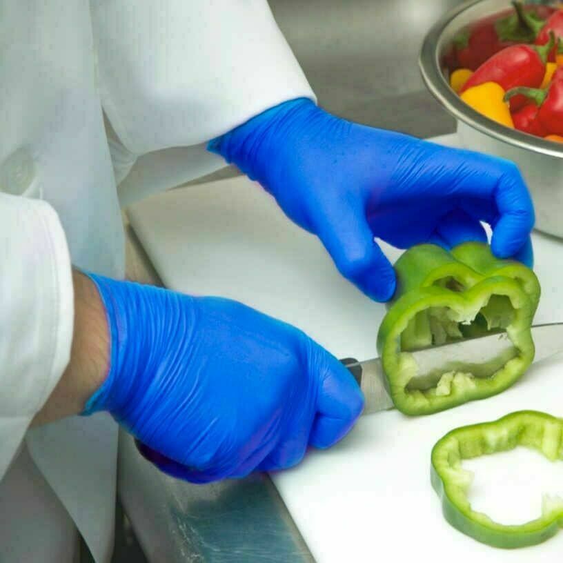 100pz Polvere di Trasporto Blu Guanti di Nitrile Esame Guanti Sterili