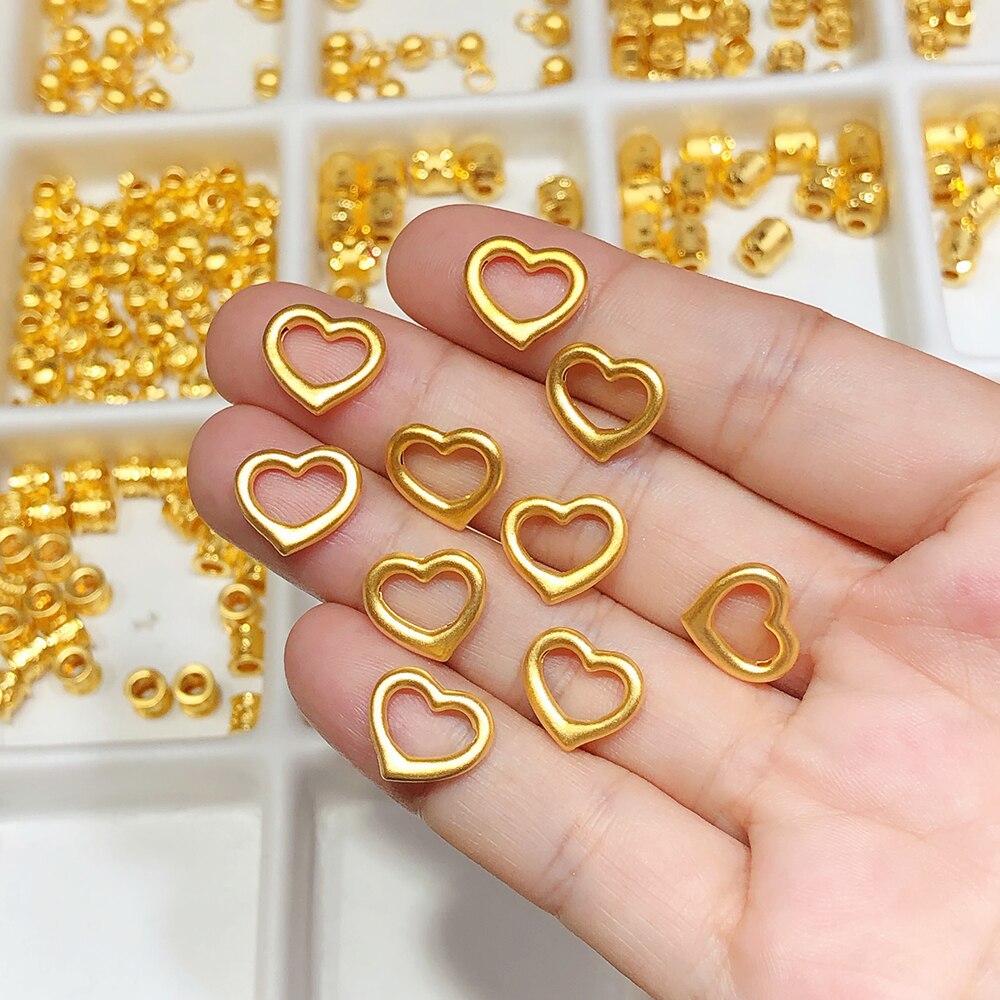 Fijne Sieraden Real 24K Geel Gouden Hanger 3D Mini Hollow Heart Shaped Kraal 0.08-0.15G (Alleen een Stuk) beste Cadeau