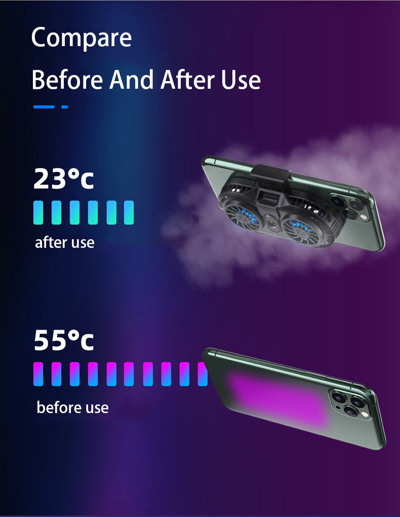 Double Fan Mobile Phone Cooler Radiator Phone Holder Cooling Pad Gamepad Controller Heat Sink Phone Cooler With Cable