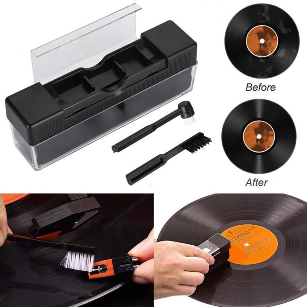 Vinyl Records Cleaning Kit Carbon Fiber Velvet Records Cleaner Anti Static Cleaning Brush Dust Remover Kit for LP Vinyl Records