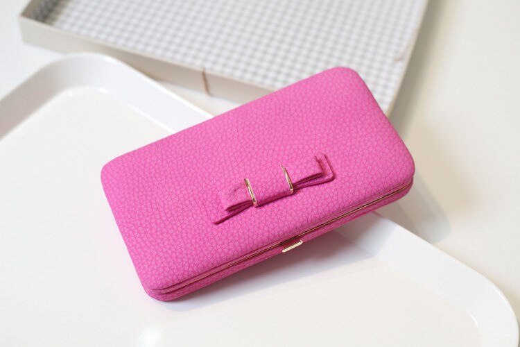 Kvinder bowknot pung lang pung telefon kortholder clutch stor kapacitet lomme kvindelige solid pu tegnebøger: B