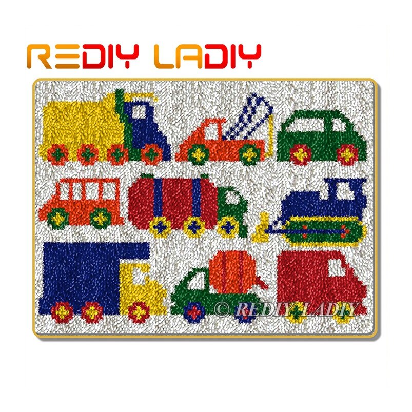 Latch Hook Rug Cars Collection Crocheting Carpet Rug 100% Acrylic Yarn Sofa Cushion Mat DIY Carpet Rug Home Decor Arts & Crafts