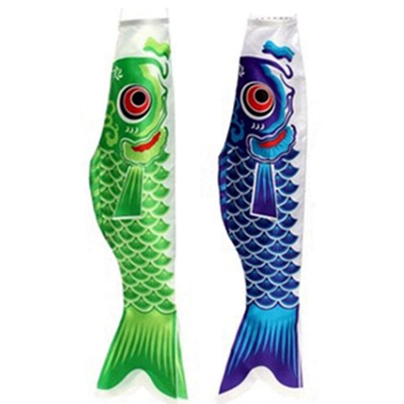 2 Pcs Japanese Carp Windsock Streamer Fish Flag Kite Fish Windsock Carp Wind Sock Flag Koinobori 55cm, Blue & Green