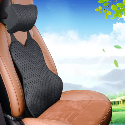 Breathable Car Seat Cushion Memory Foam Headrest Neck Pillow Lumbar Back Support Set Driver and Passenger Headrest Backrest: M2 Mesh Black Set