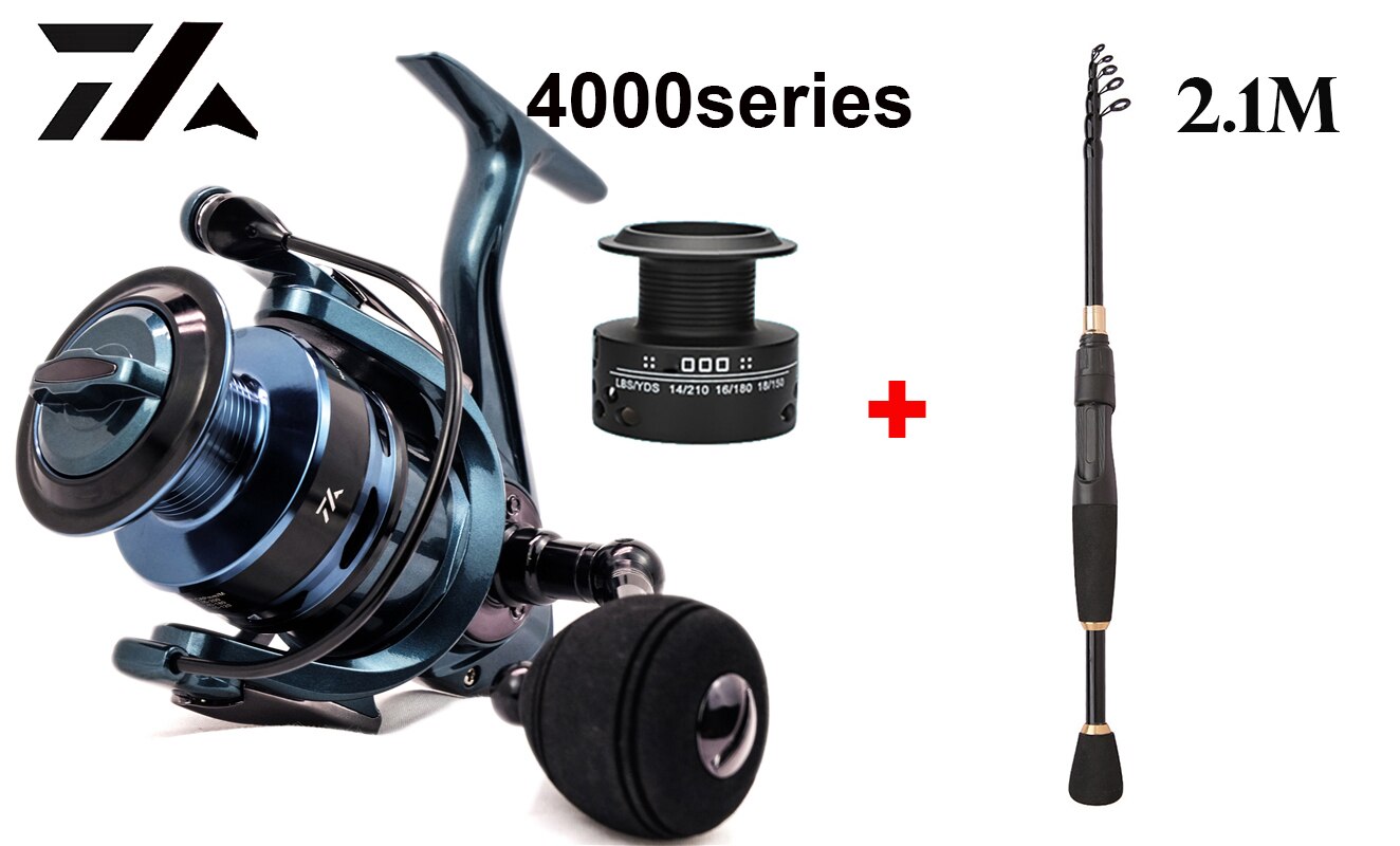 VW 2.1M Rod and Fishing Reel Double Spool Gear Ratio High Speed Spinning Reel Casting reel Carp For Saltwater Rod Combo: 4000 and Rod
