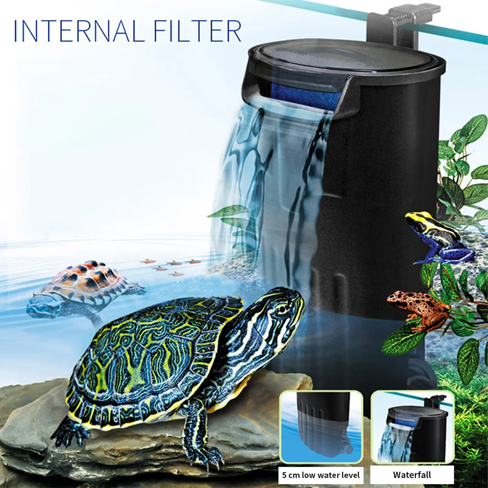 Piccolo filtro silenzioso Serbatoio per tartarughe Filtro a basso livello d'acqua Multiplo in uno Filtro a cascata incorporato Pompa pulita in plastica per acquario
