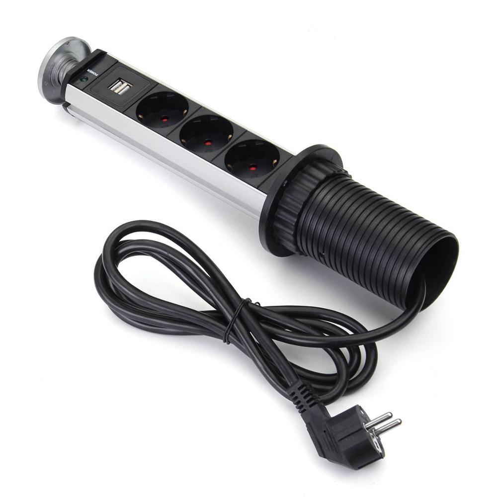 EU Plug 3/4 Power Pull Up Desktop Sockets With 2xUSB Power Pop Socket Lifting Table Socket Electrical Equipments and Supplies