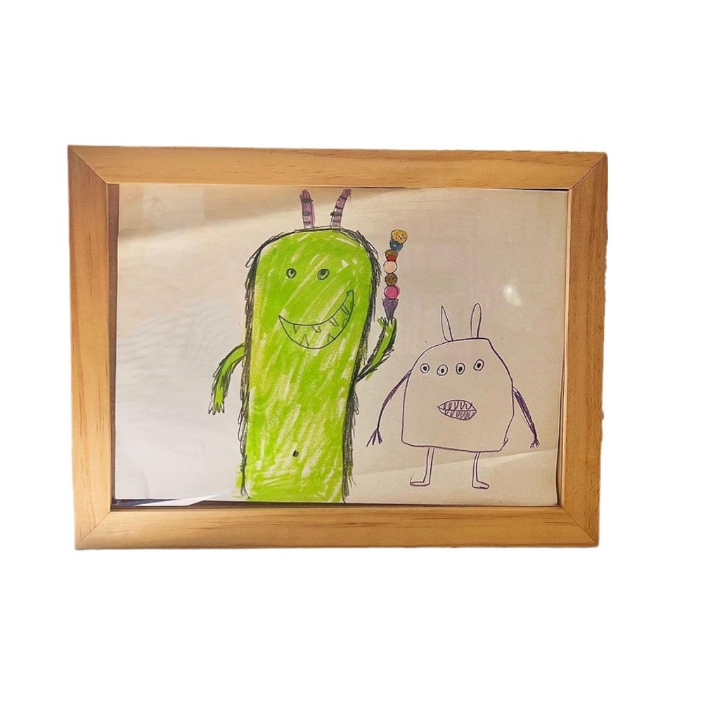 Cadre d'art en bois pour enfants, décoration murale, cartes interchangeables rotatives, présentoir, portraits de famille, cadre photo commémoratif pour enfants: YELLOW