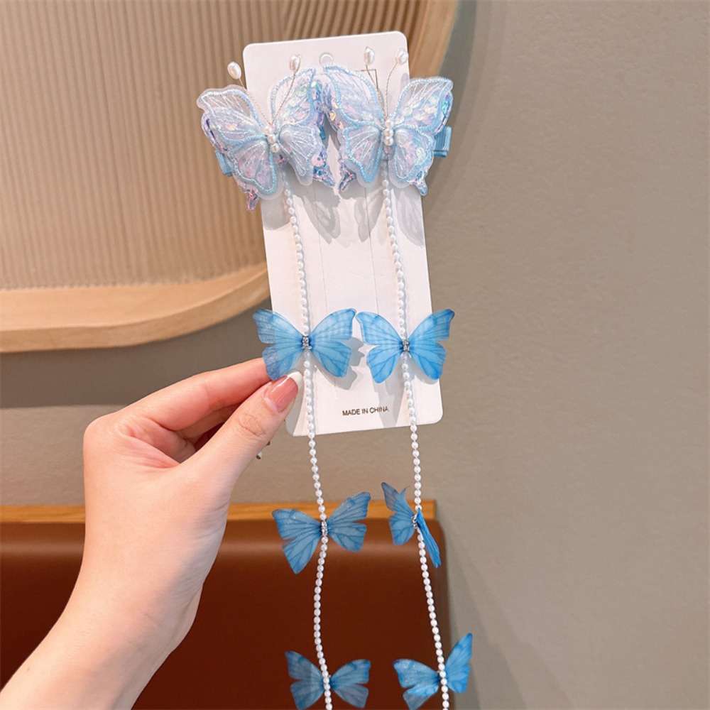 Horquilla trenzada con perlas de malla para niña, pasadores con borlas coloridas, cadena para el cabello trenzada: Lavanda