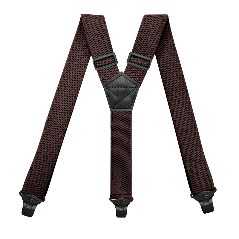 Robuste Hosenträger für Männer, Arbeit Ich bin Freien, 3,8 cm/1,5 Zoll, Y-Rücken, 3 Kunststoff-Clips, verstellbare elastische Hosenträger, Riemen, Gürtel: dunkel Braun