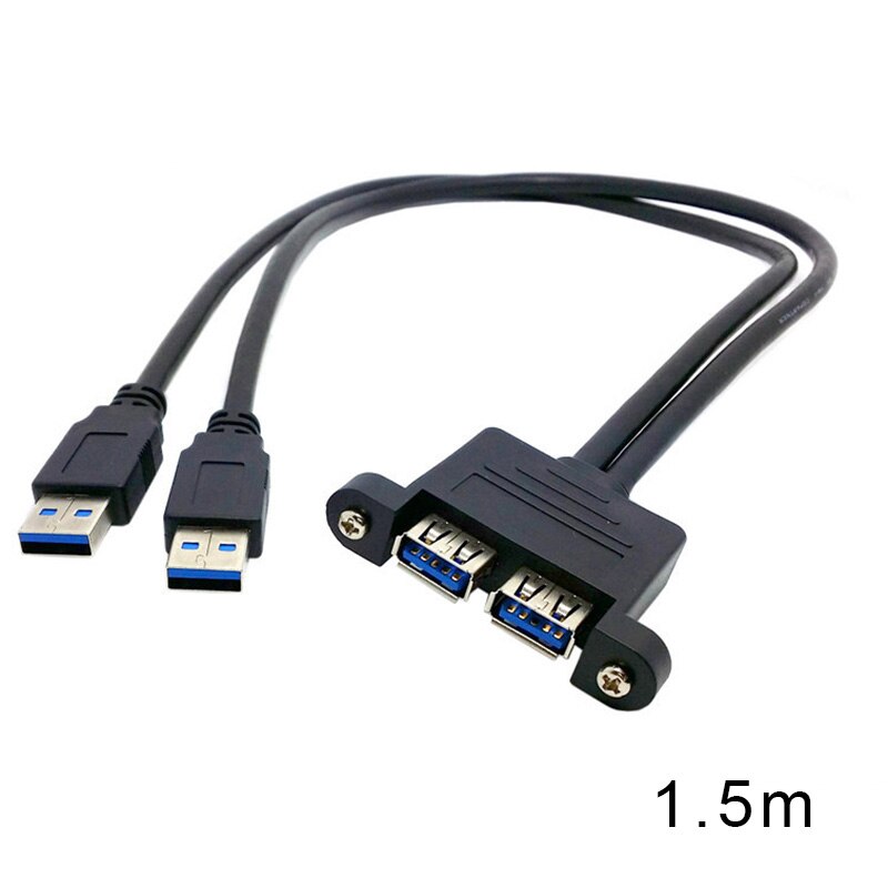 Dual USB 3.0 Male to Female Extension Cable with Screw Mount Hole for Home Office SP99: 1.5m