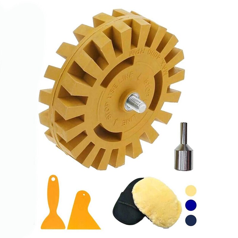 SHGO -Decal Remover Rubber Eraser Wheel Tool with Drill Adapter 4 Inch Drill Attachment 2 Pieces Hanging Boards and 1Piece Ra