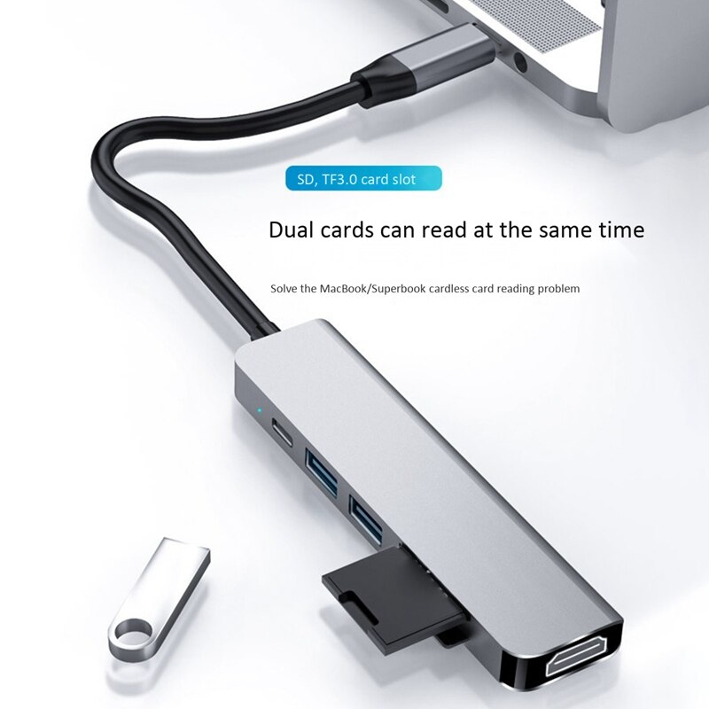 Card Reader Multifunction HUB Six in One Docking Station Type-C Docking Station USB HUB to HDMI