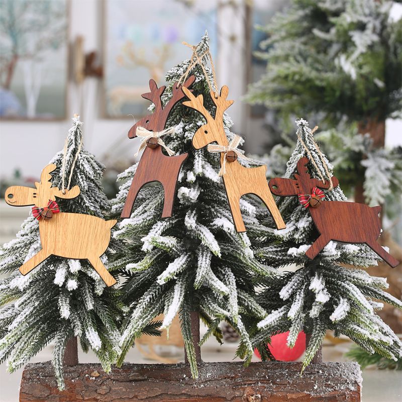 Madera Navidad alce ciervo adornos árbol de Navidad decoración colgante para el hogar