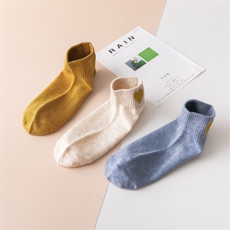 10 paar geborduurde sokken met hartjes voor dames, effen katoen, snoepkleur, harajuku, schattig, casual, studentensokken voor meisjes, korte sokken