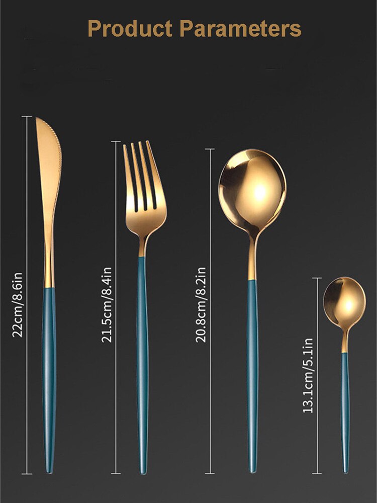 24Pcs Cutlery Set Kitchen Tools Gold Dinnerware Set Stainless Steel Knife Fork Spoon Tableware Set Home Table Decoration Gold