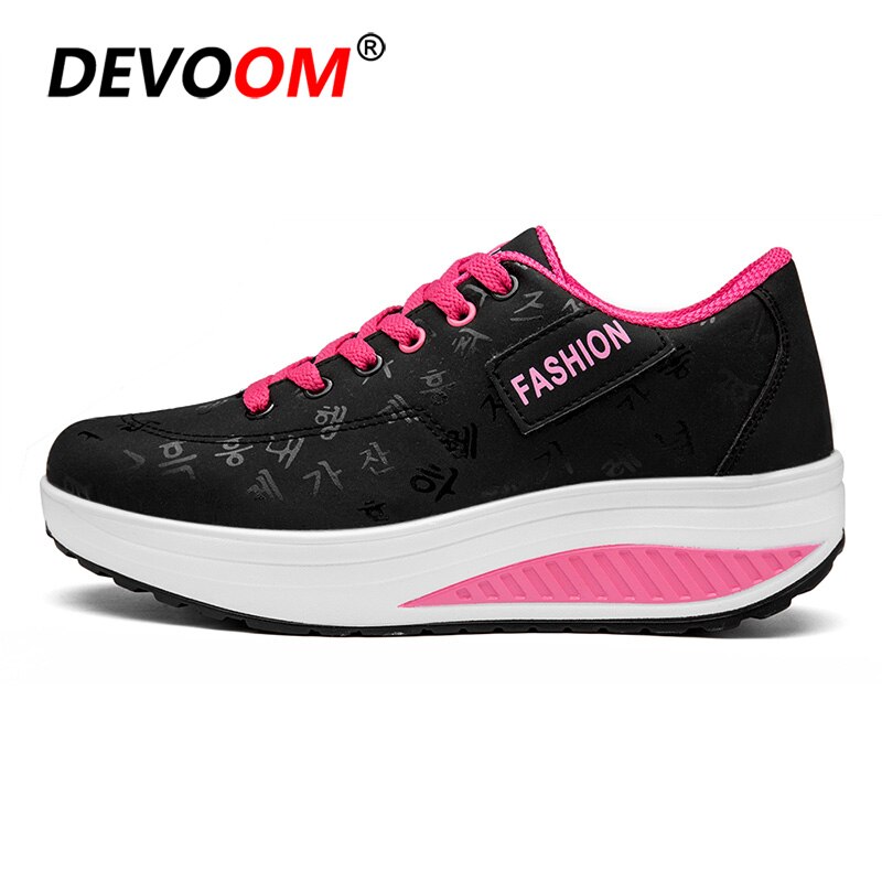 Autumn Swing Toning Shoes Women Height Increasing Fitness Shoes Ladies Lace Up Breathable Sport Slimming Shoes Sneakers Women 40: Black / 6