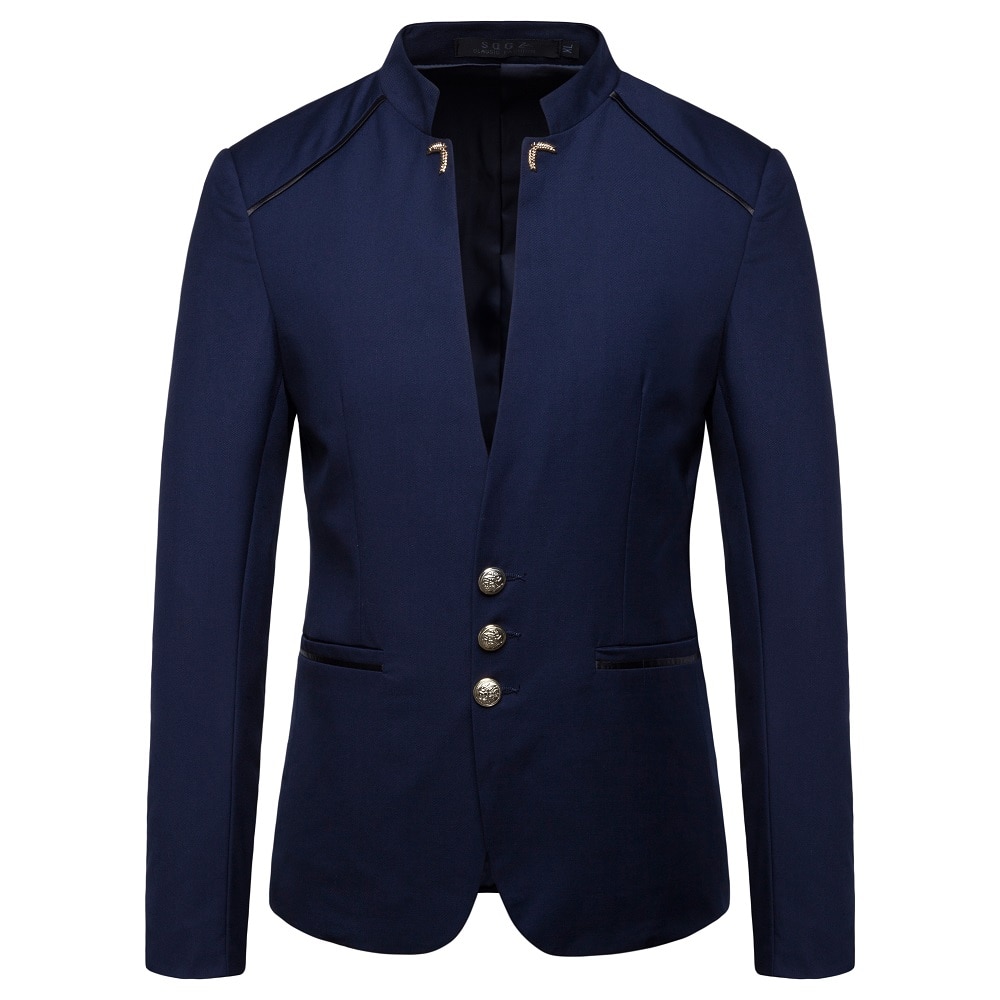 Chinese Style Mandarin Collar Business Casual Wedding Slim fit Blazer Men Casual Suits Jackets Male Stand Collar Blazer 4XL