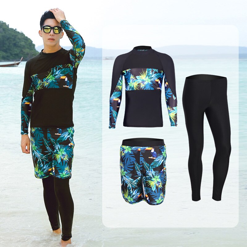 Long Sleeve Rash Guard Women 5 Pieces Swimsuit Swimwear Bathing Suit Surfing Paded Long Pant Couples Men Beach Couple Swimsuit: Men / L