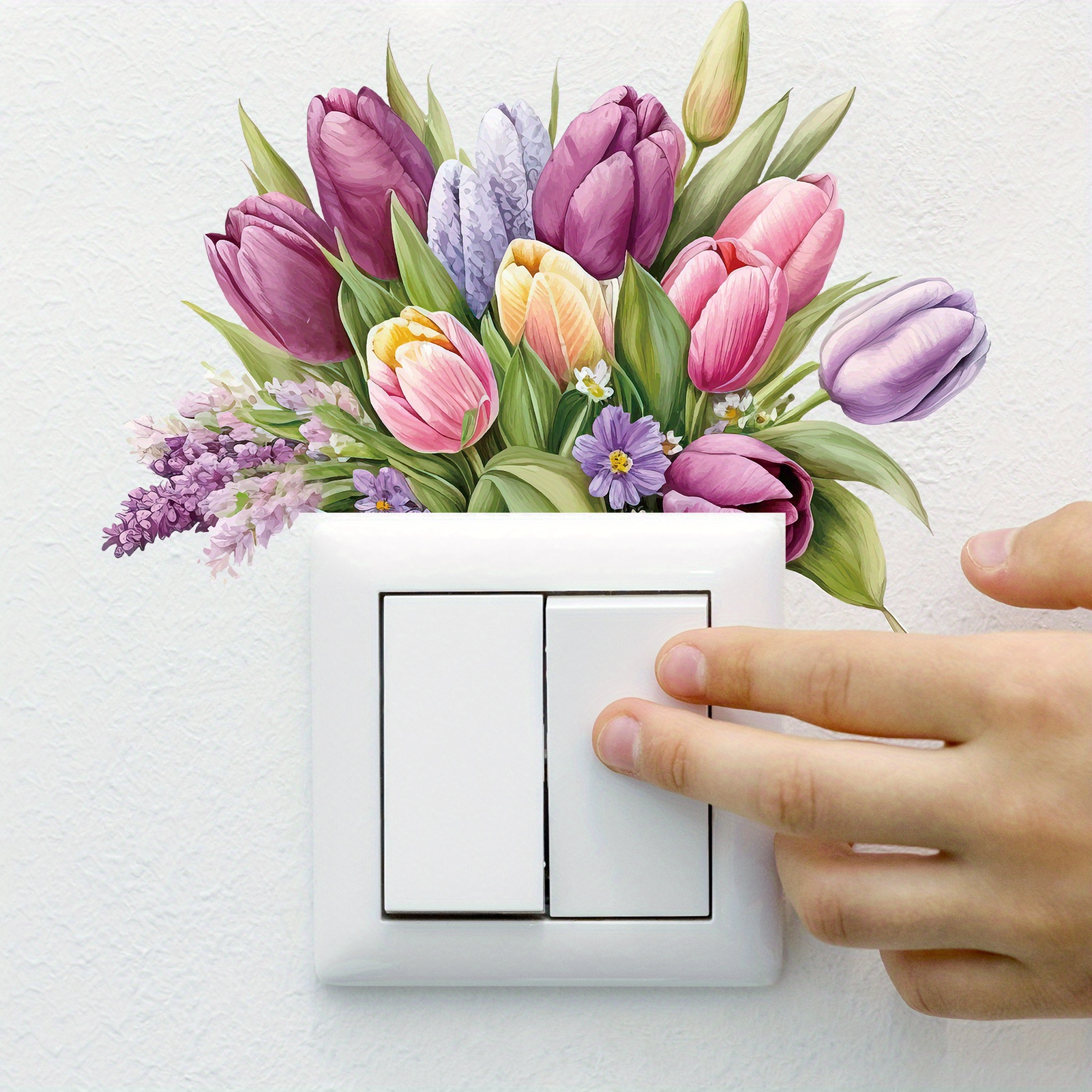 Flower Switch Stickers Green Plant Home Decoration Self-Adhesive Switch Wallpaper Living Room Bedroom Kitchen Background Decals