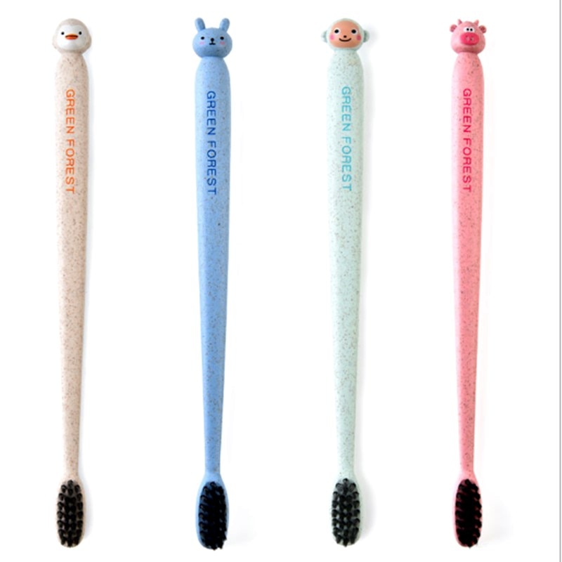 Cartoon Pig Wheat Straw Handle Toothbrush Soft Bamboo Fiber Manual Toothbrushes Sparkling Teeth Travel Toothbrush