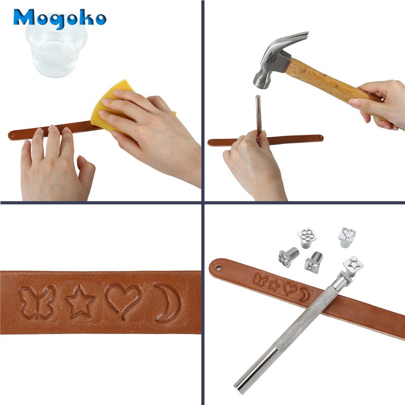 Mogoko Leathercraft Stamps Punching Tools Alloy Steel Pattern Stamps Punch Set DIY Leather Craft Working Saddle Making Tools 8pc