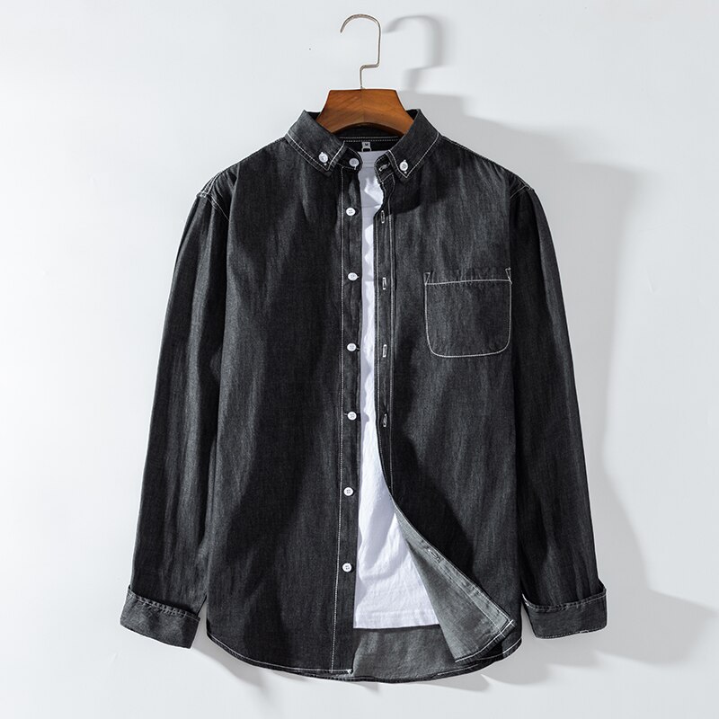 Spring Autumn Men's Long-sleeved Denim Shirt 100% Cotton Thin Solid Color Denim Clothing Summer Casual Jackets Tops