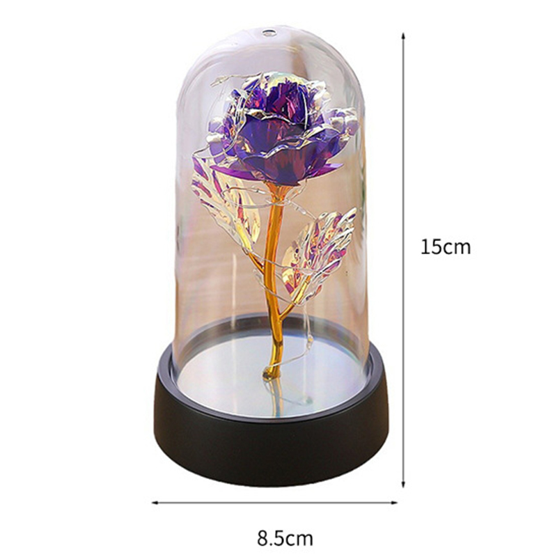 Galakserose kunstige blomster nattlys evig blomst glassdeksel ledet evig blomsterlampe valentinsdag bryllupsfest