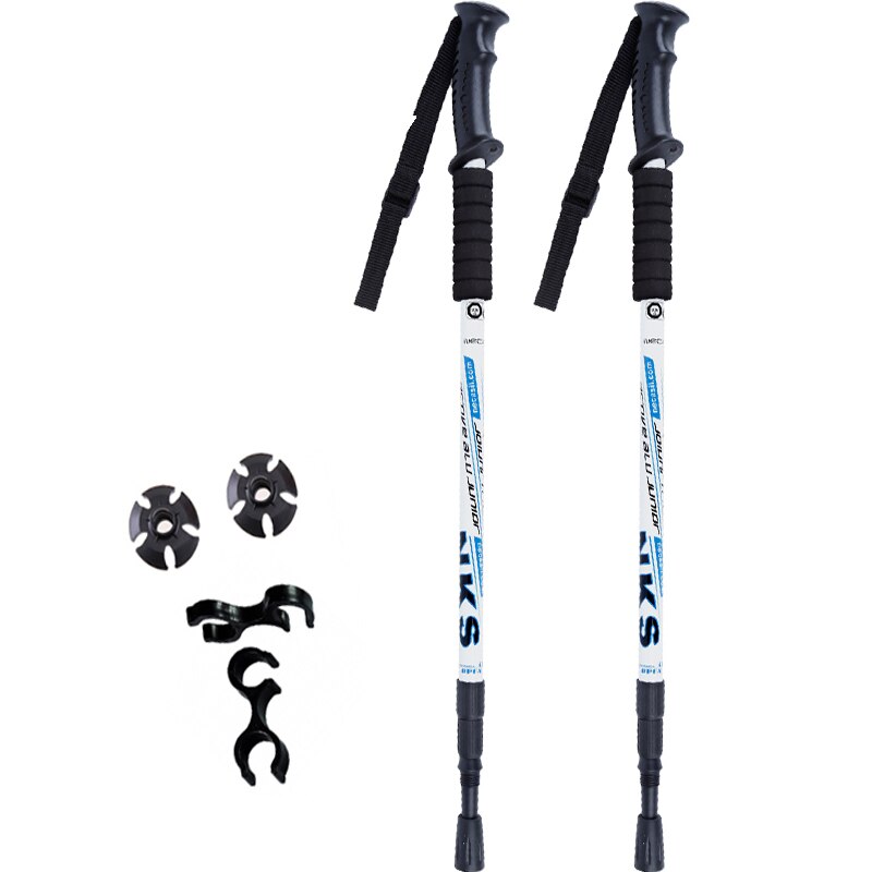2 Pz/lotto anti shock nordico a passeggio bastoni Bastoncini Da trekking Ultraleggero A Piedi Canne Telescopiche trekking con Punte in Gomma Protezioni: 1 paio bianca