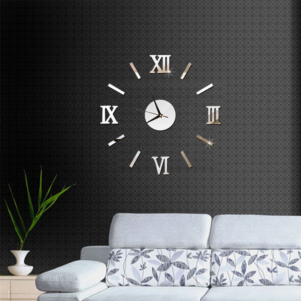 3D DIY Wall Clock Modern Frameless Large Mirror Surface Effect Wall Clock for Home Living Room Bedroom Decoration (Red)