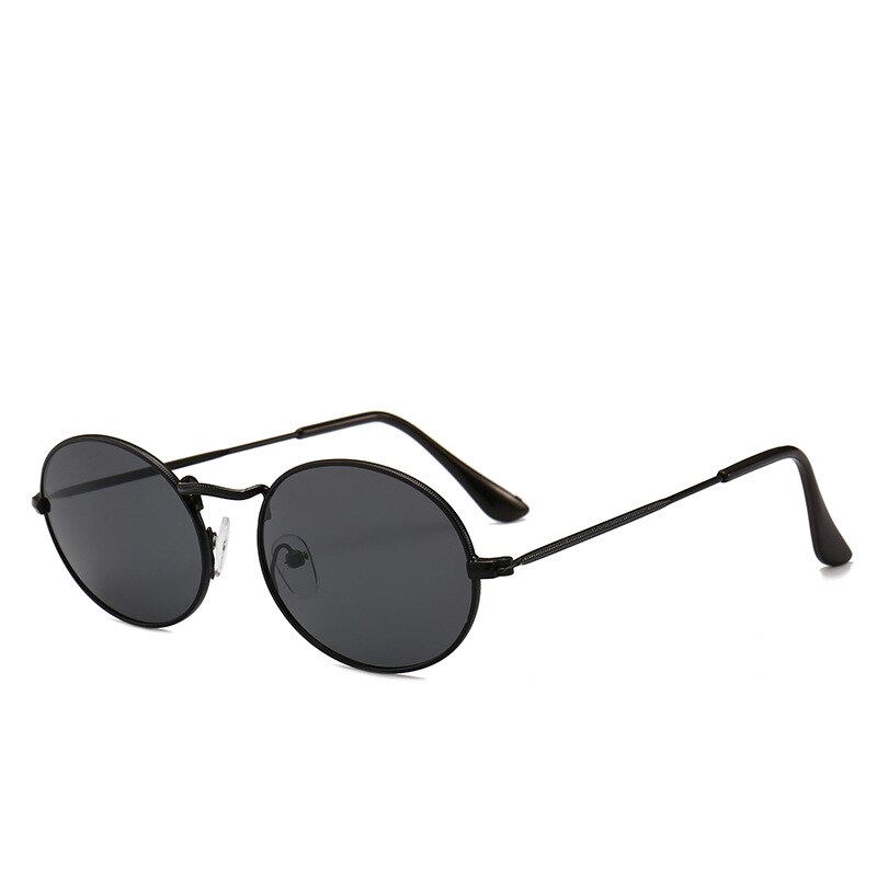 Kørebriller kvinder mandlige ovale metalramme små solbriller klassiske vintage gyldne metalliske runde ramme driverbriller: Sort ramme grå