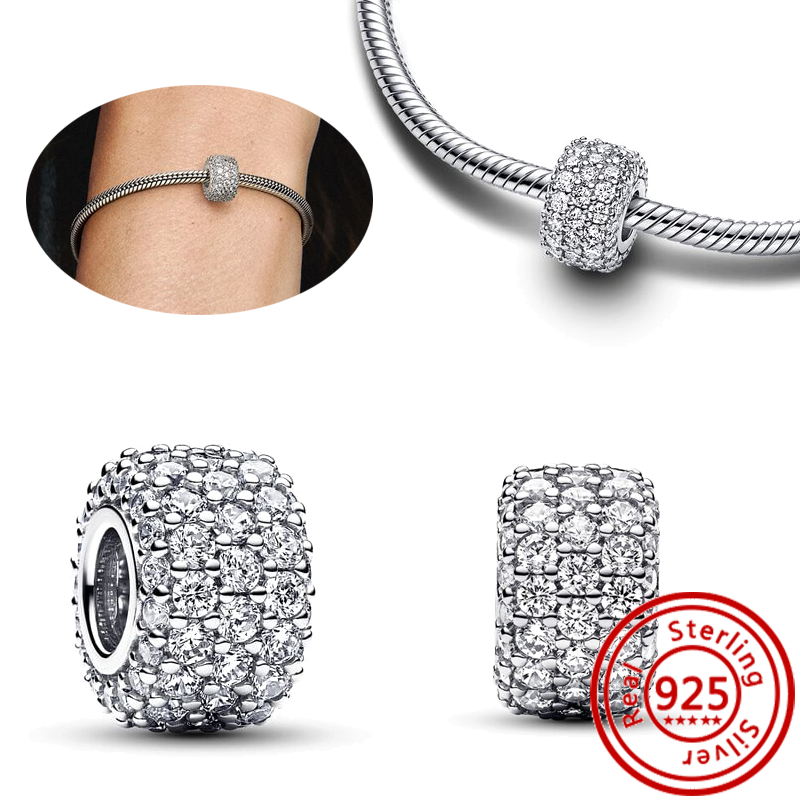 Cuentas redondas de plata 925, cristal de Murano blanco, rojo, verde, negro, azul, rojo, circonita brillante, compatible con pulsera Pantaro, de joyería fina: Azul cielo